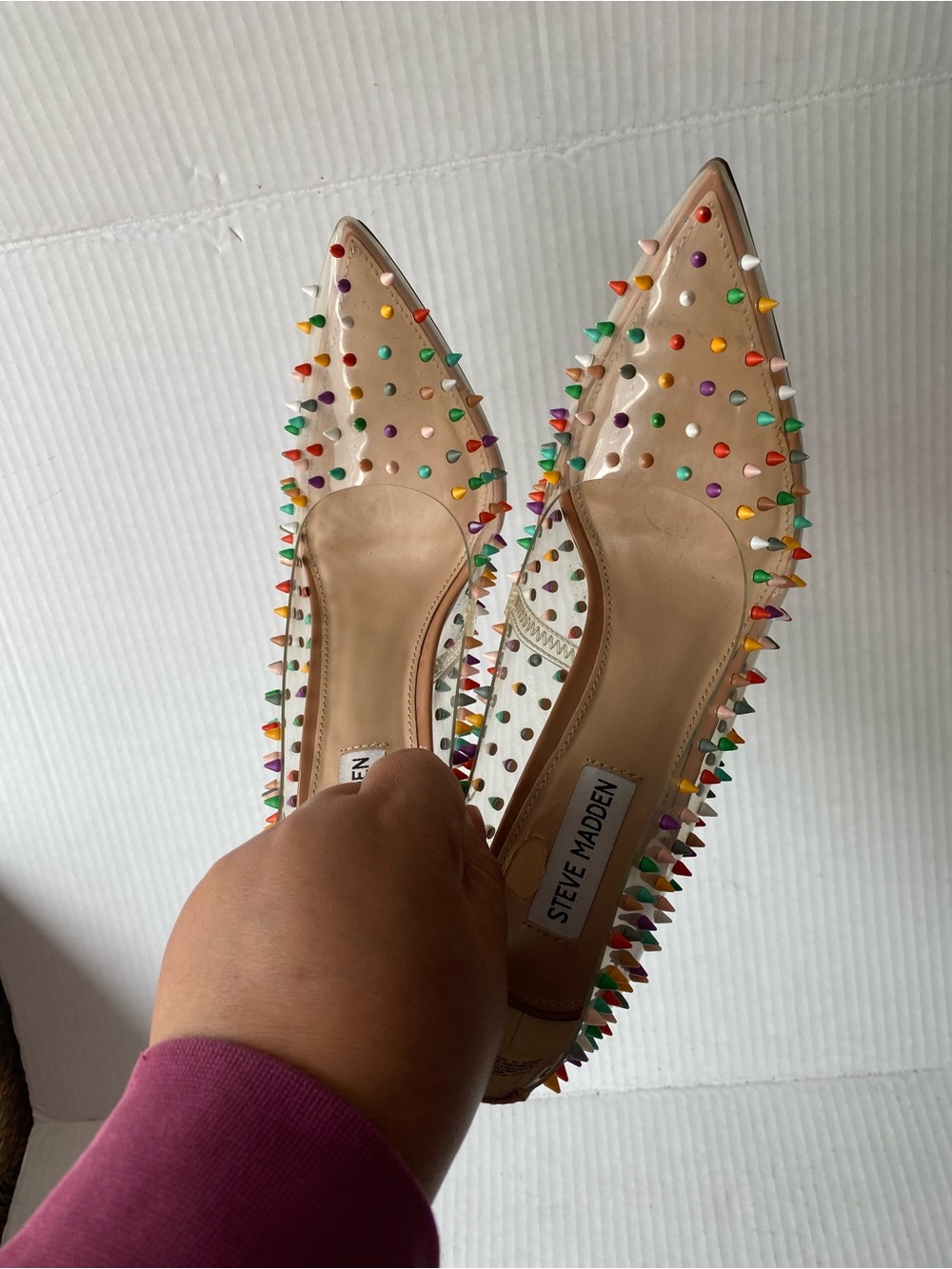Steve Madden Vala-S Clear Rainbow Spiked Stiletto Heels Nude Pumps Size 8M - Picture 9 of 15